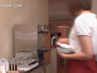 Asia waitress gets susu grabbed by her bos at work